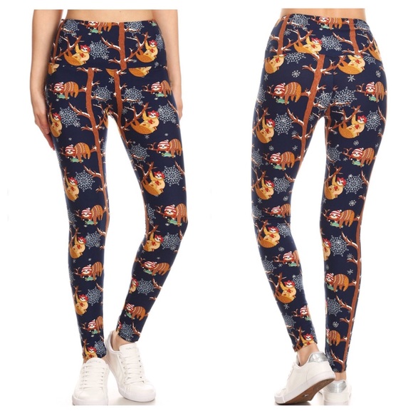 LAST 1  OS Sloth holiday leggings supersoft yoga - Picture 3 of 3